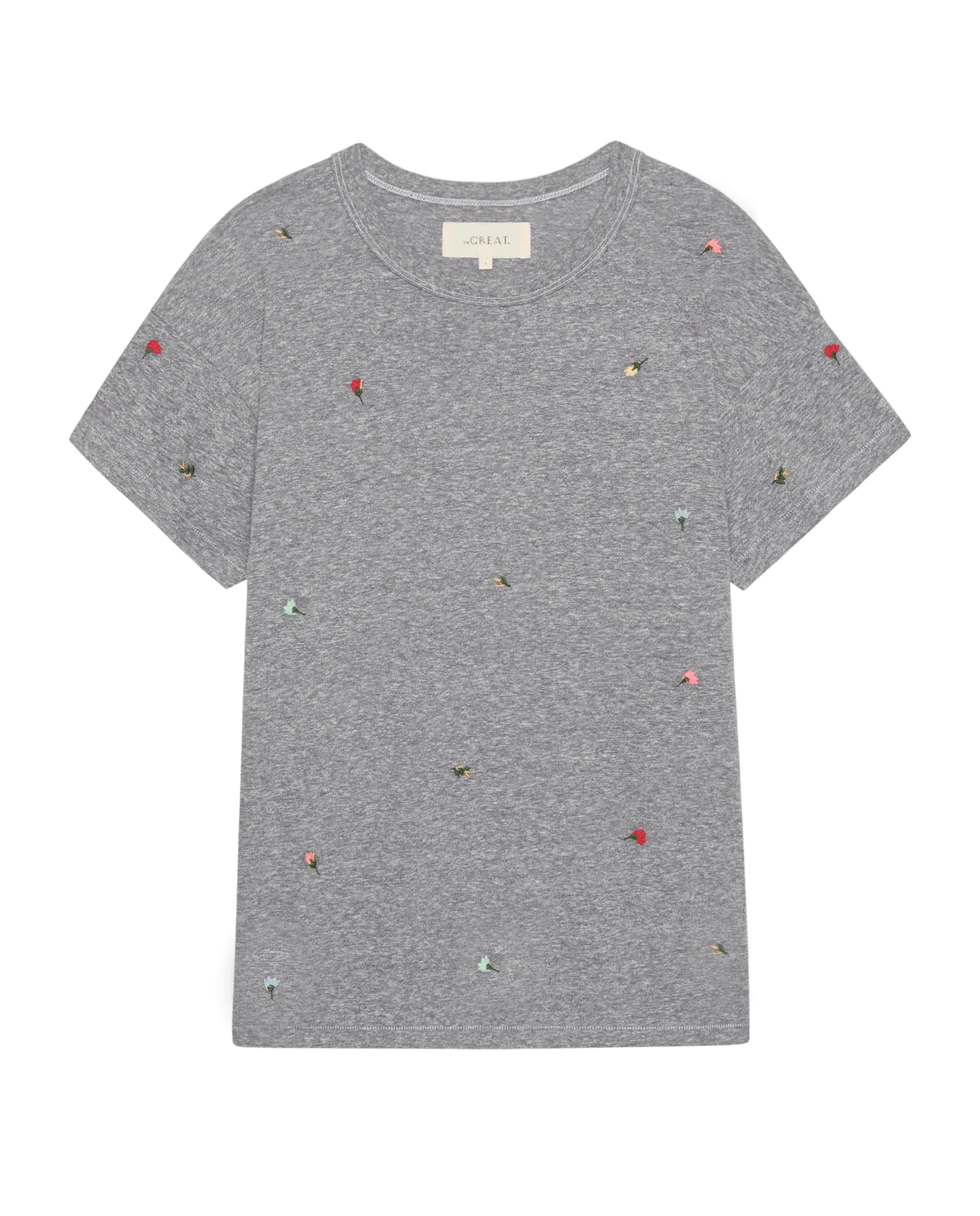 The Boxy Crew w/ Tossed Floral Embroidery. -- Heather Grey - Image 6