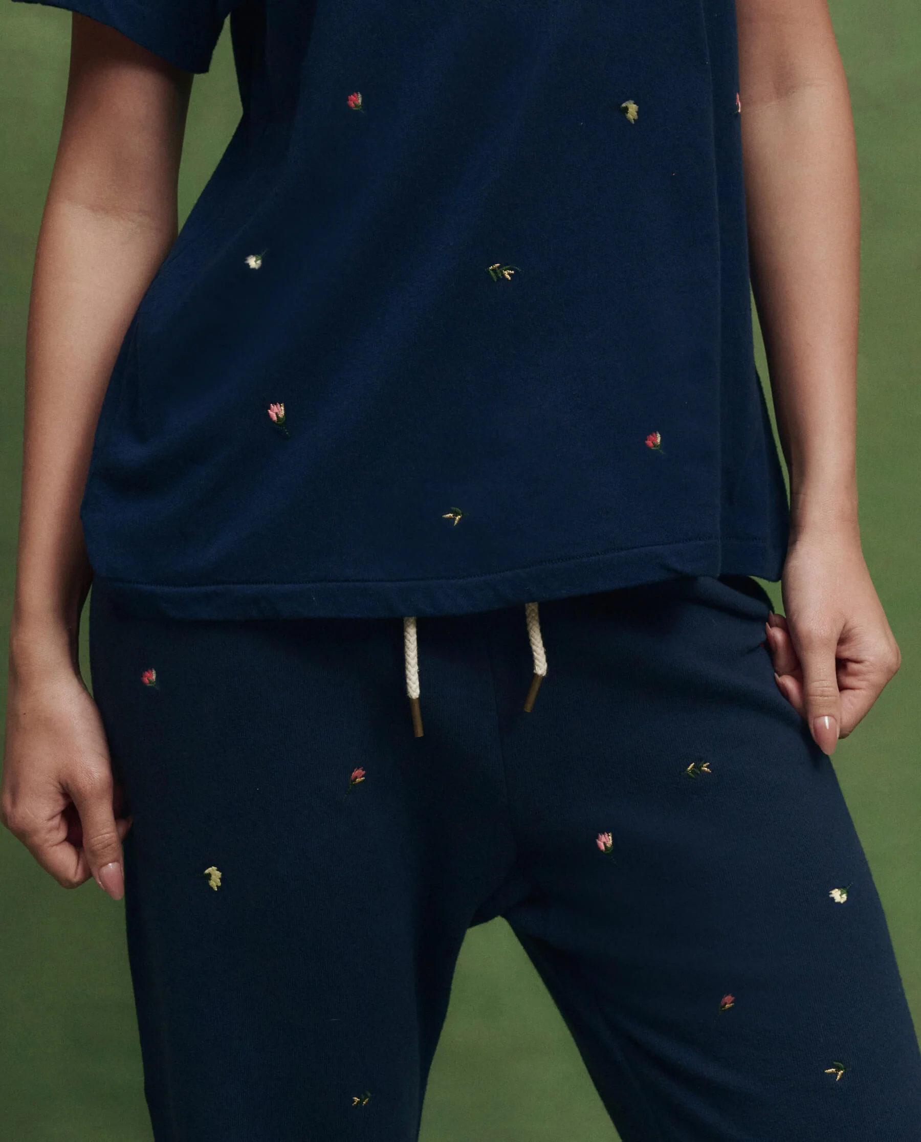 The Boxy Crew w/ Tossed Floral Embroidery. -- Navy - Image 4
