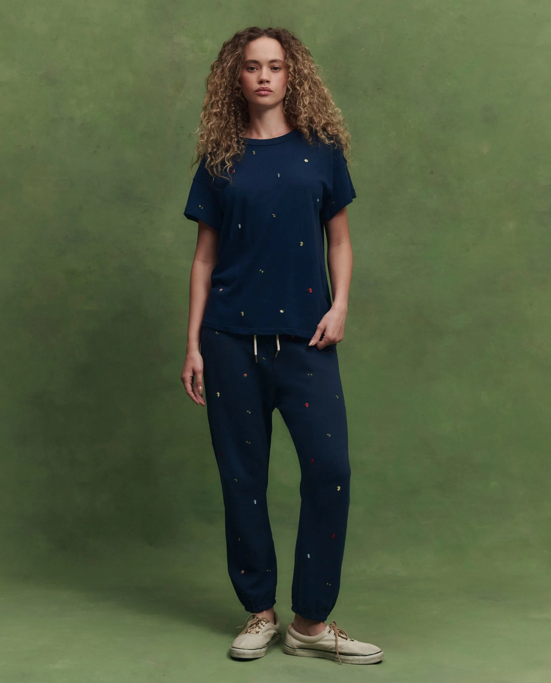 The Boxy Crew w/ Tossed Floral Embroidery. -- Navy - Image 5