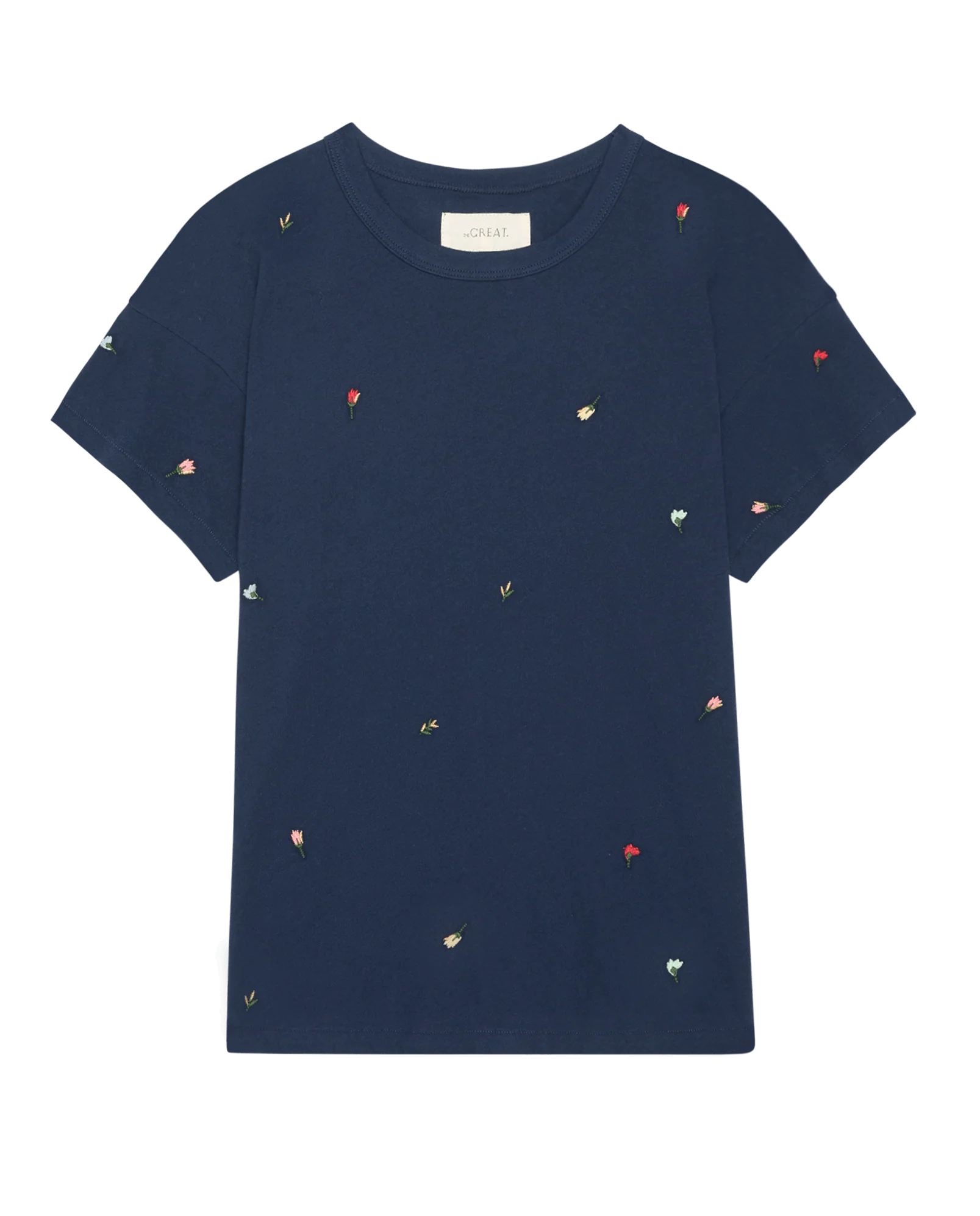 The Boxy Crew w/ Tossed Floral Embroidery. -- Navy - Image 6