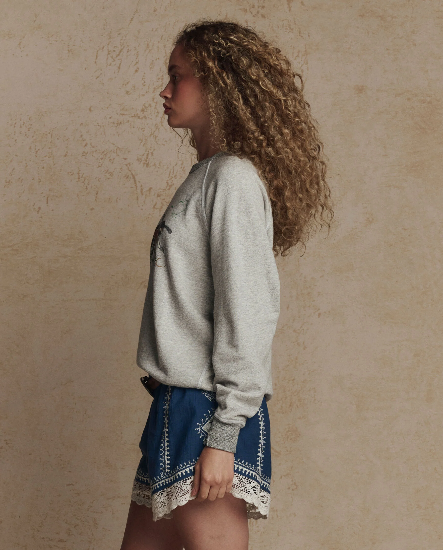 The College Sweatshirt w/ Derby Graphic. -- Soft Heather Grey - Image 3