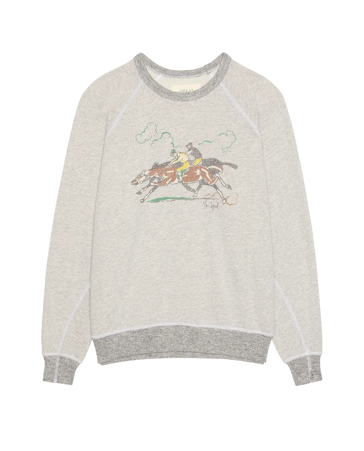The College Sweatshirt w/ Derby Graphic. -- Soft Heather Grey - Image 6