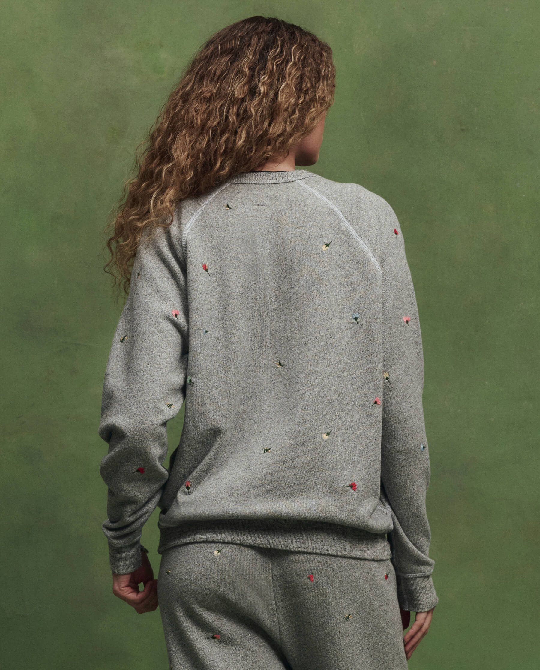 The College Sweatshirt w/ Tossed Floral Embroidery. -- Varsity Grey - Image 4