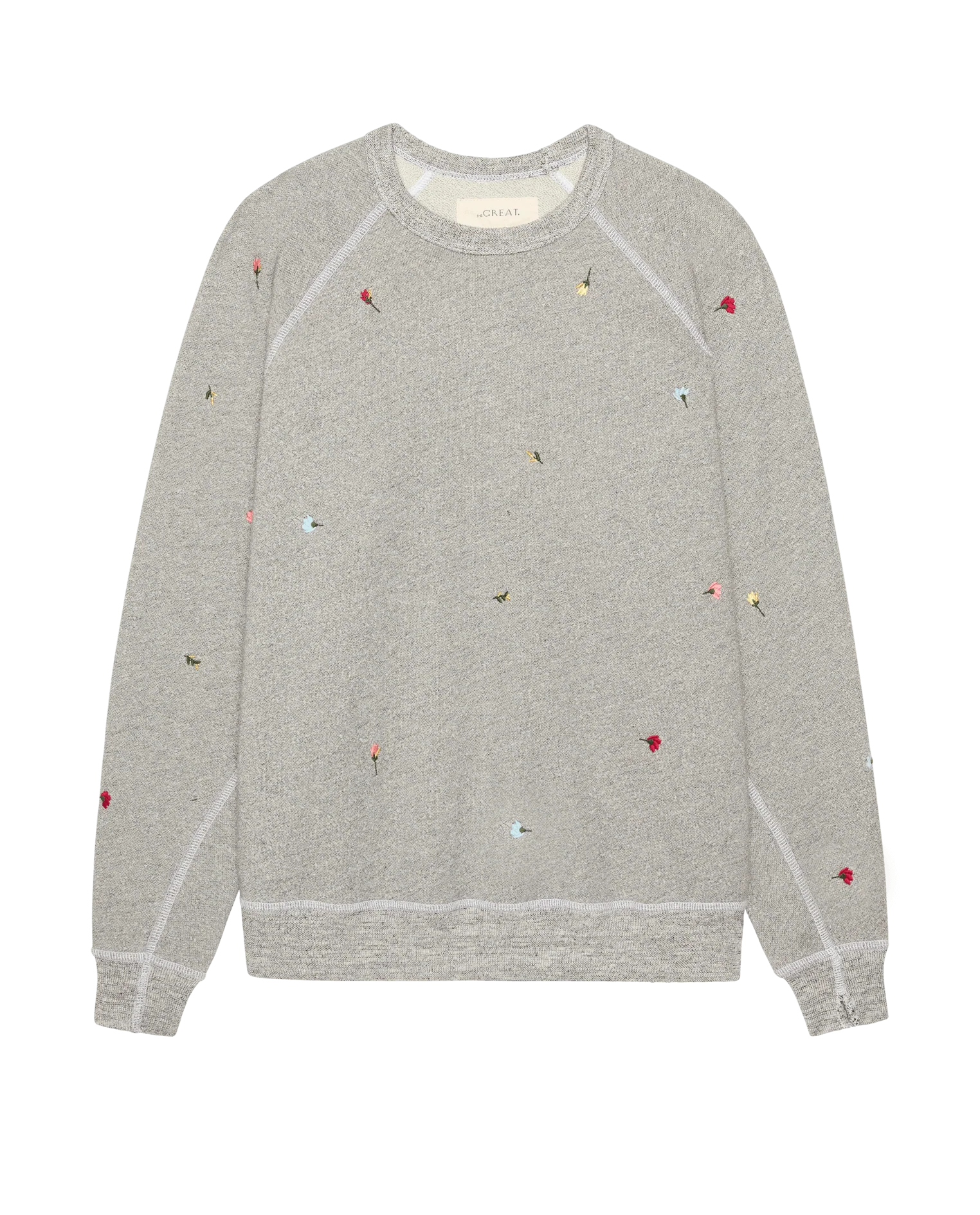 The College Sweatshirt w/ Tossed Floral Embroidery. -- Varsity Grey - Image 6