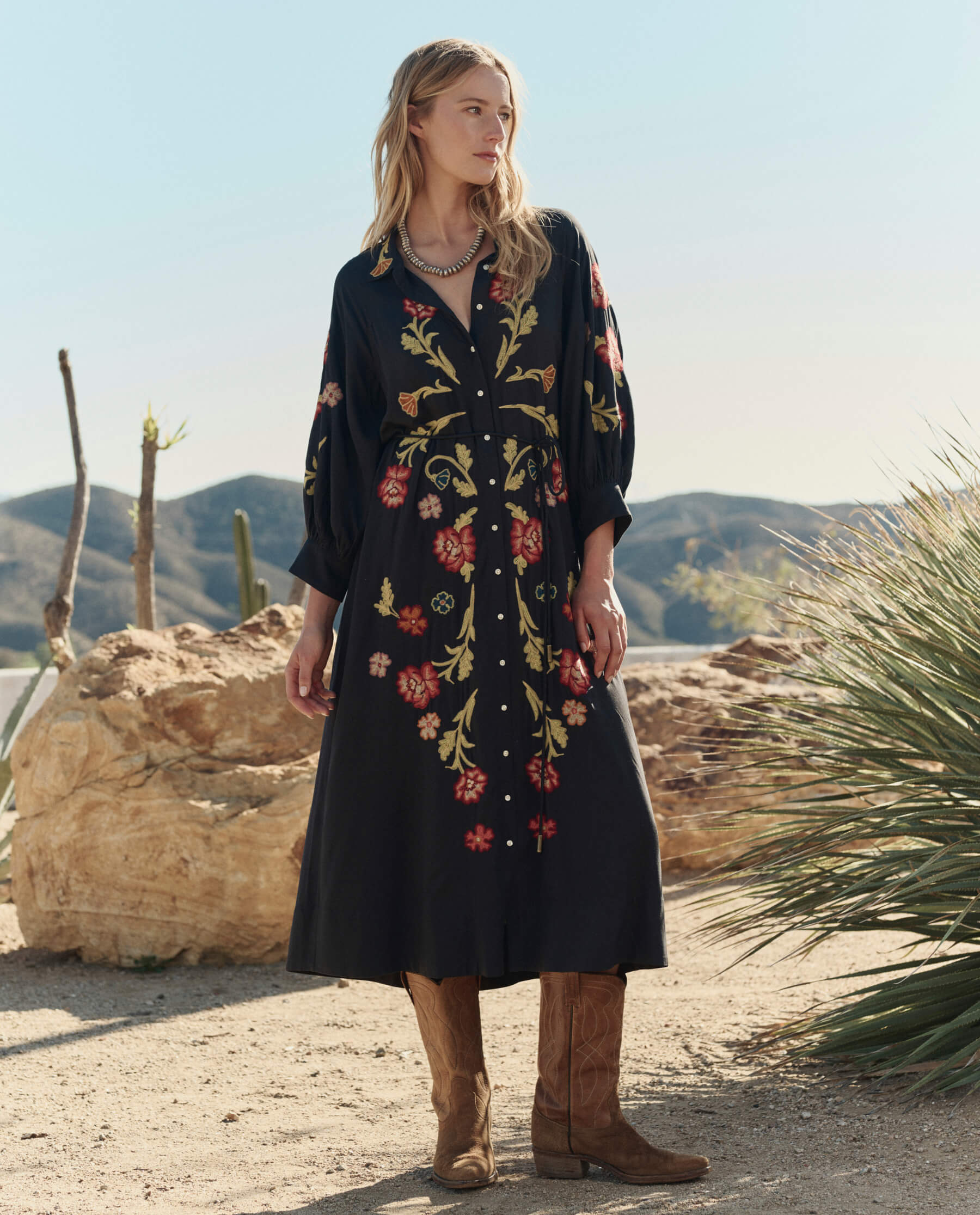 The Embroidered Herd Dress. -- Black
