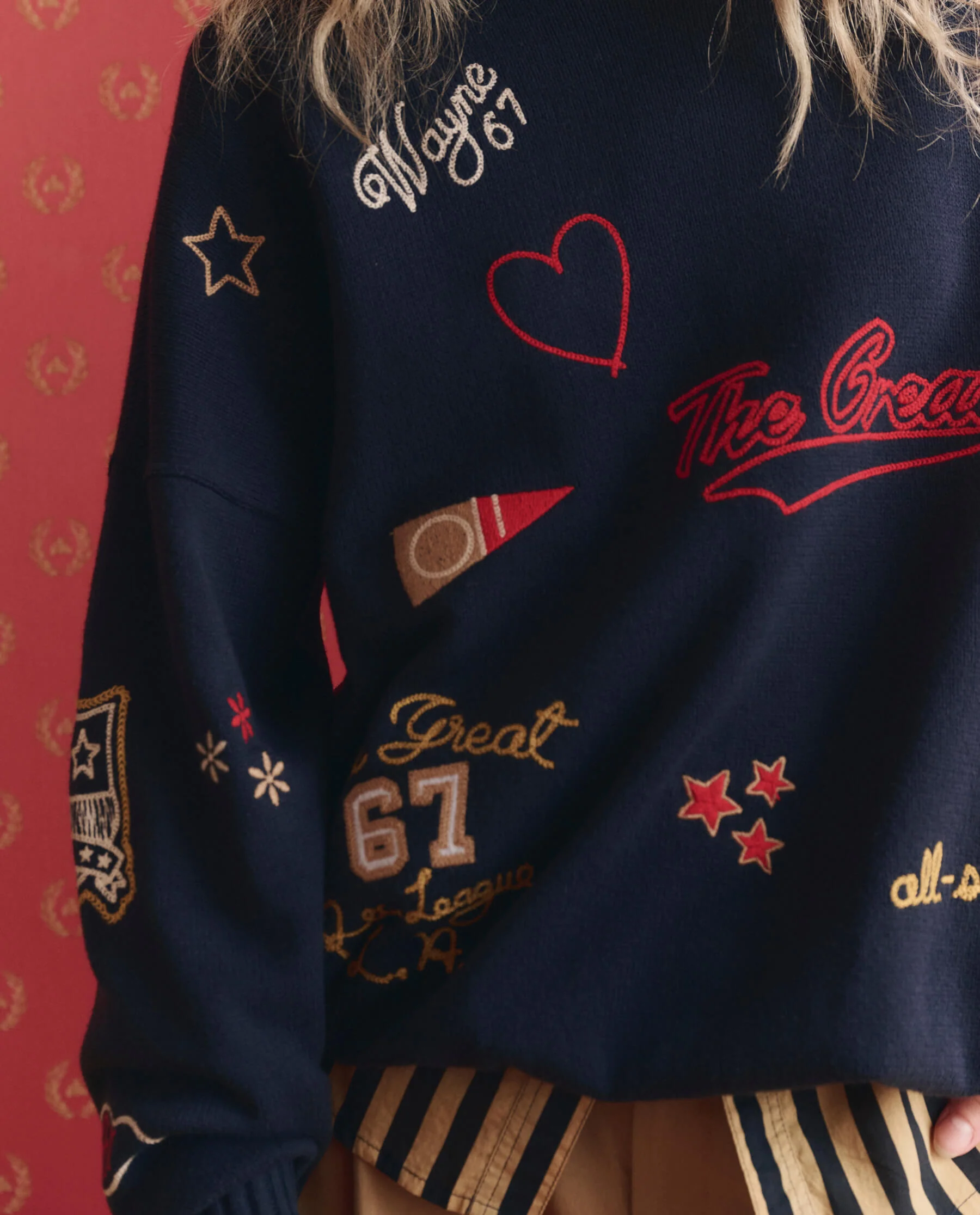 The Embroidered Oversize Crew Pullover. -- True Navy - Image 3