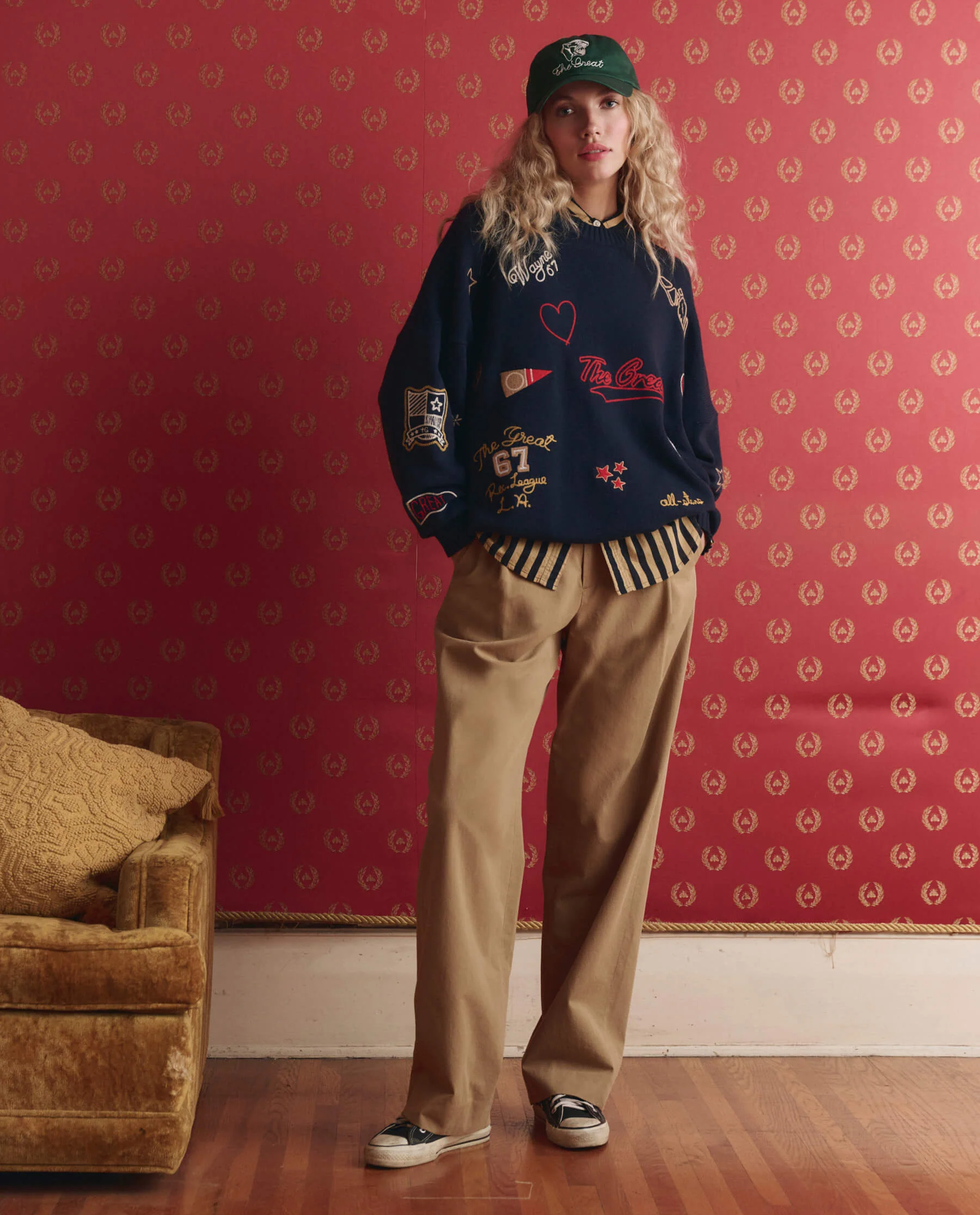 The Embroidered Oversize Crew Pullover. -- True Navy - Image 4