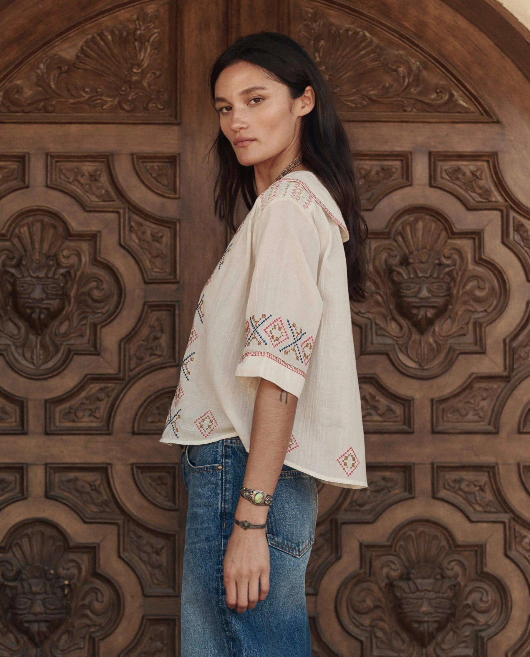 The Embroidered Vintage Sailor Top. -- Cream - Image 3