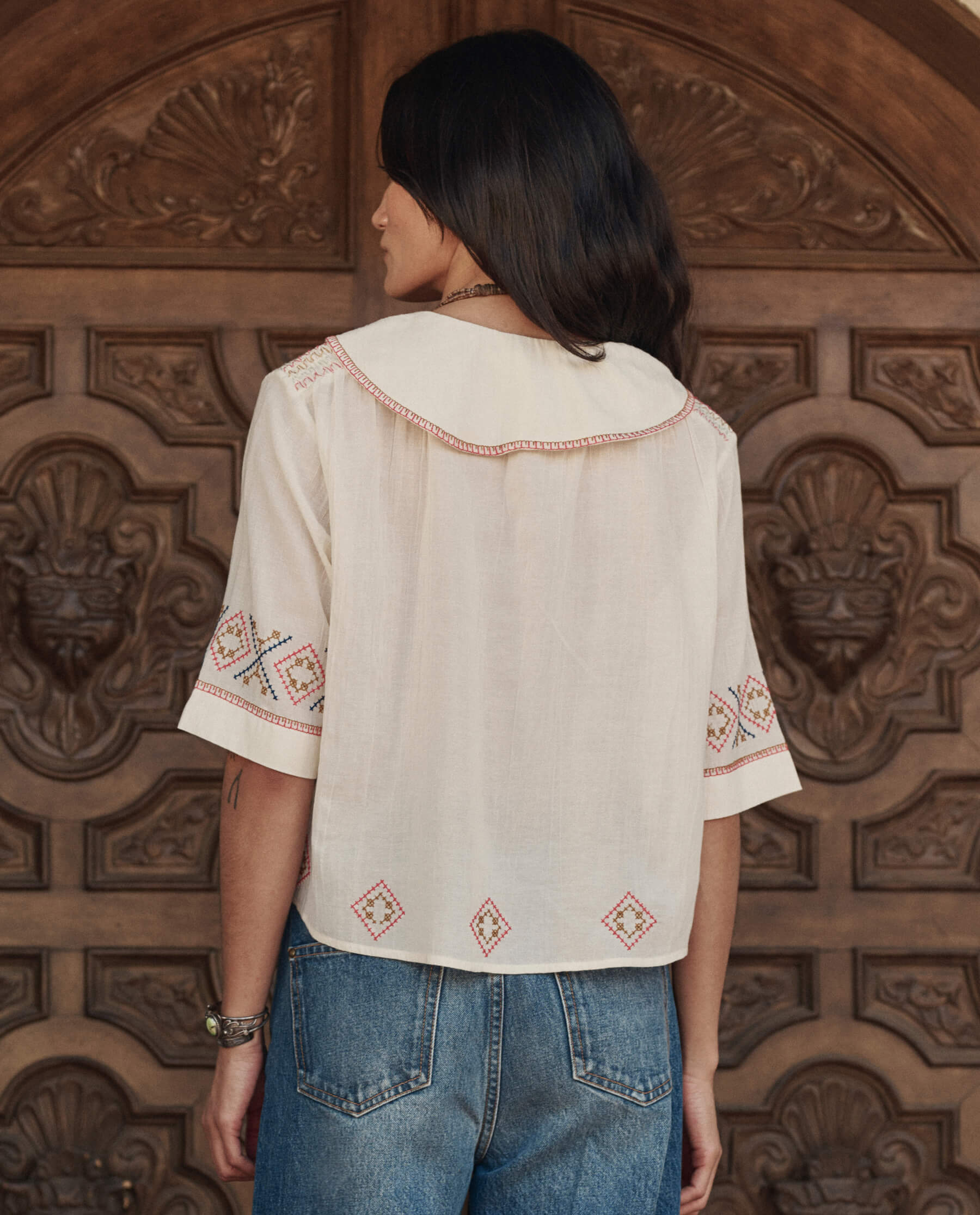 The Embroidered Vintage Sailor Top. -- Cream - Image 4