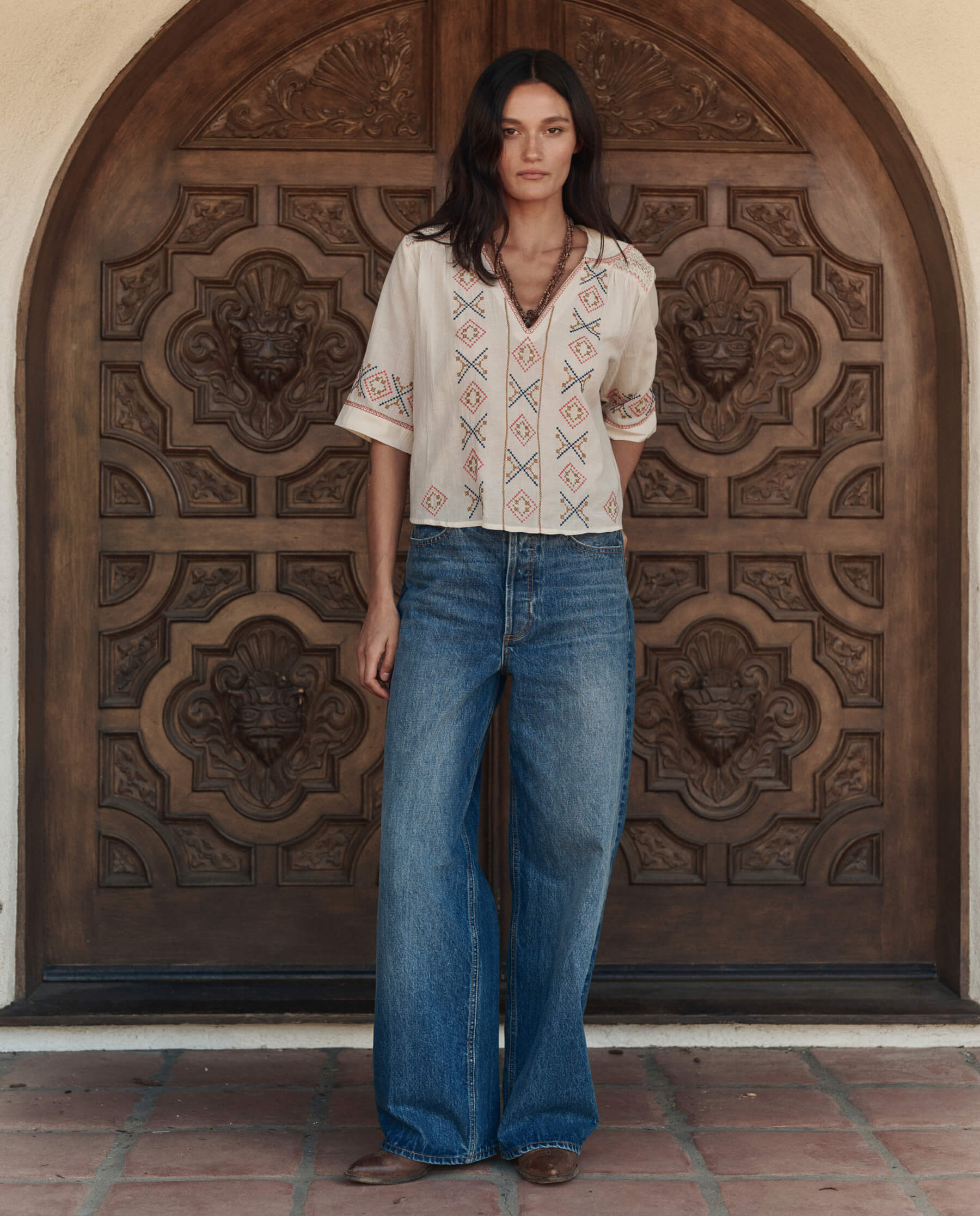 The Embroidered Vintage Sailor Top. -- Cream - Image 5