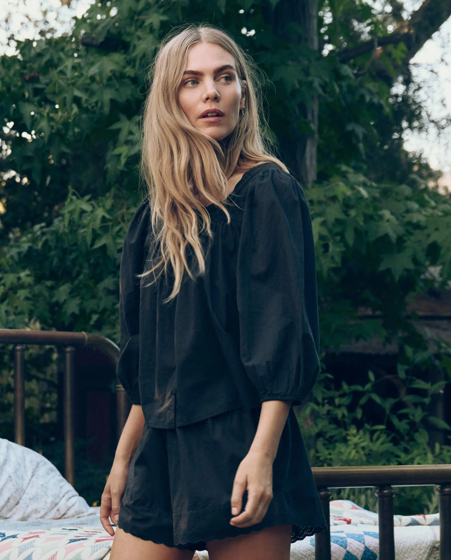 The Eyelet Button Sleep Top. -- Black - Image 2