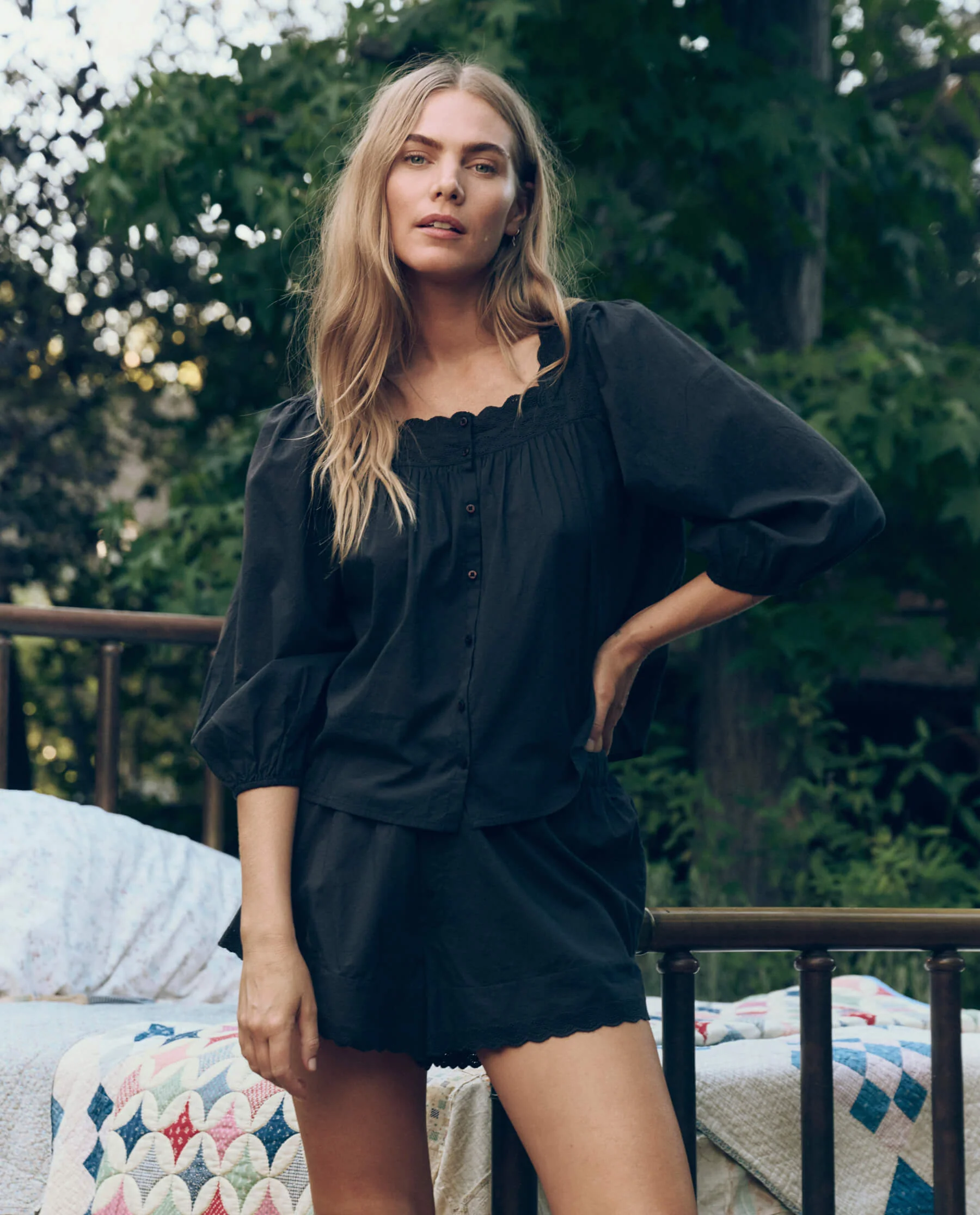 The Eyelet Button Sleep Top. -- Black - Image 4
