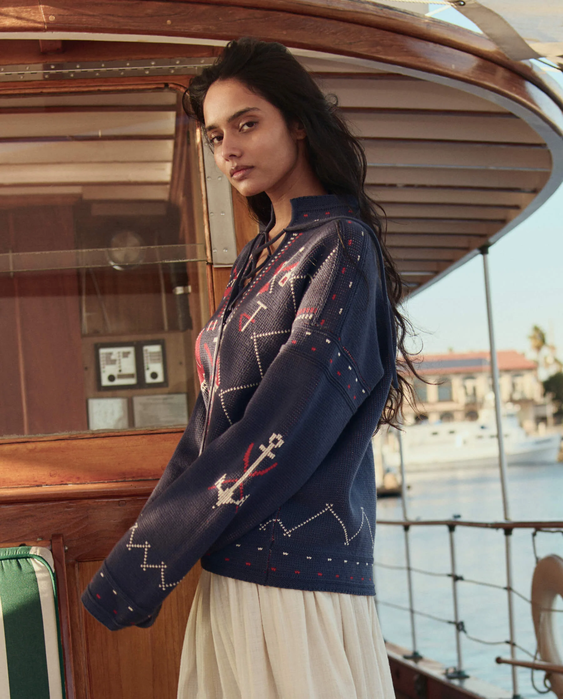 The Fisherman Laceup Pullover. -- Navy - Image 2