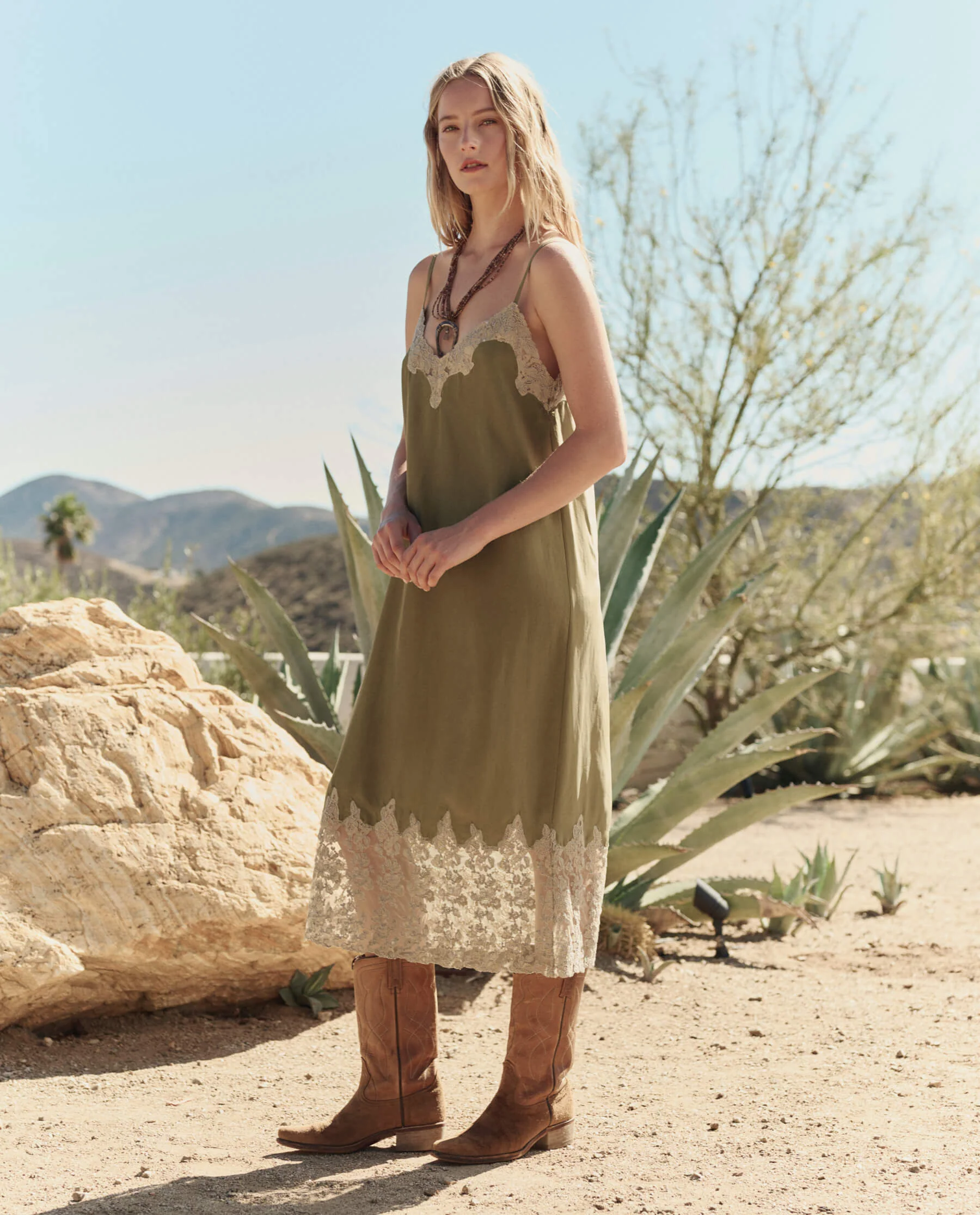 The Legacy Dress. -- Light Olive and Cream - Image 3