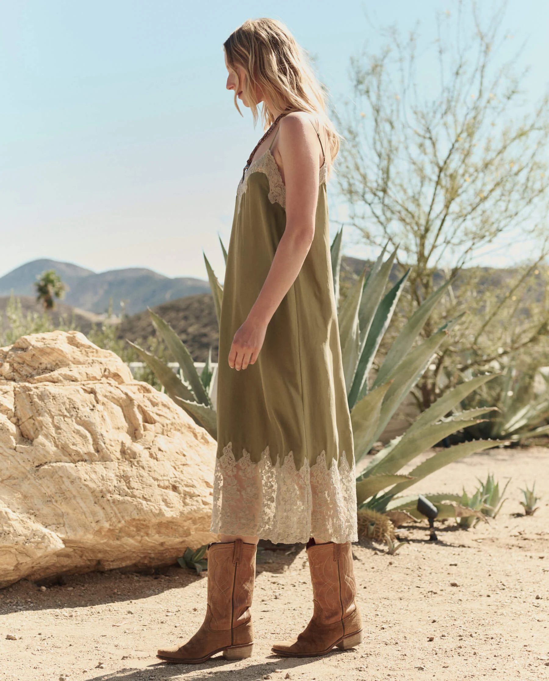 The Legacy Dress. -- Light Olive and Cream - Image 4