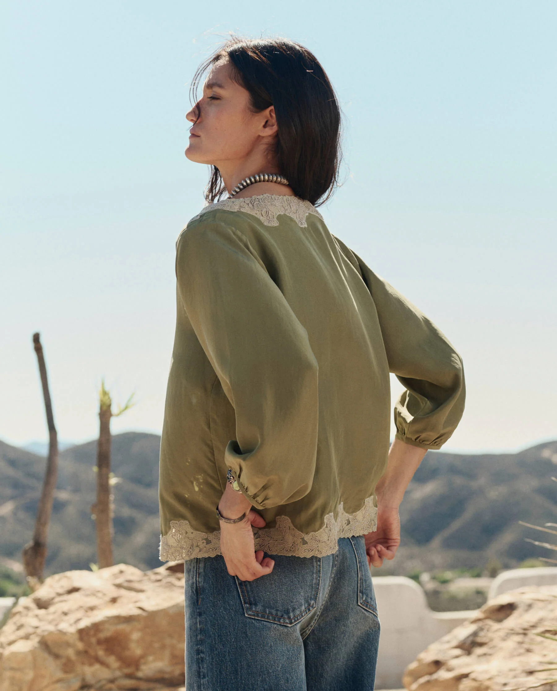 The Long Sleeve Legacy Top. -- Light Olive and Cream - Image 3