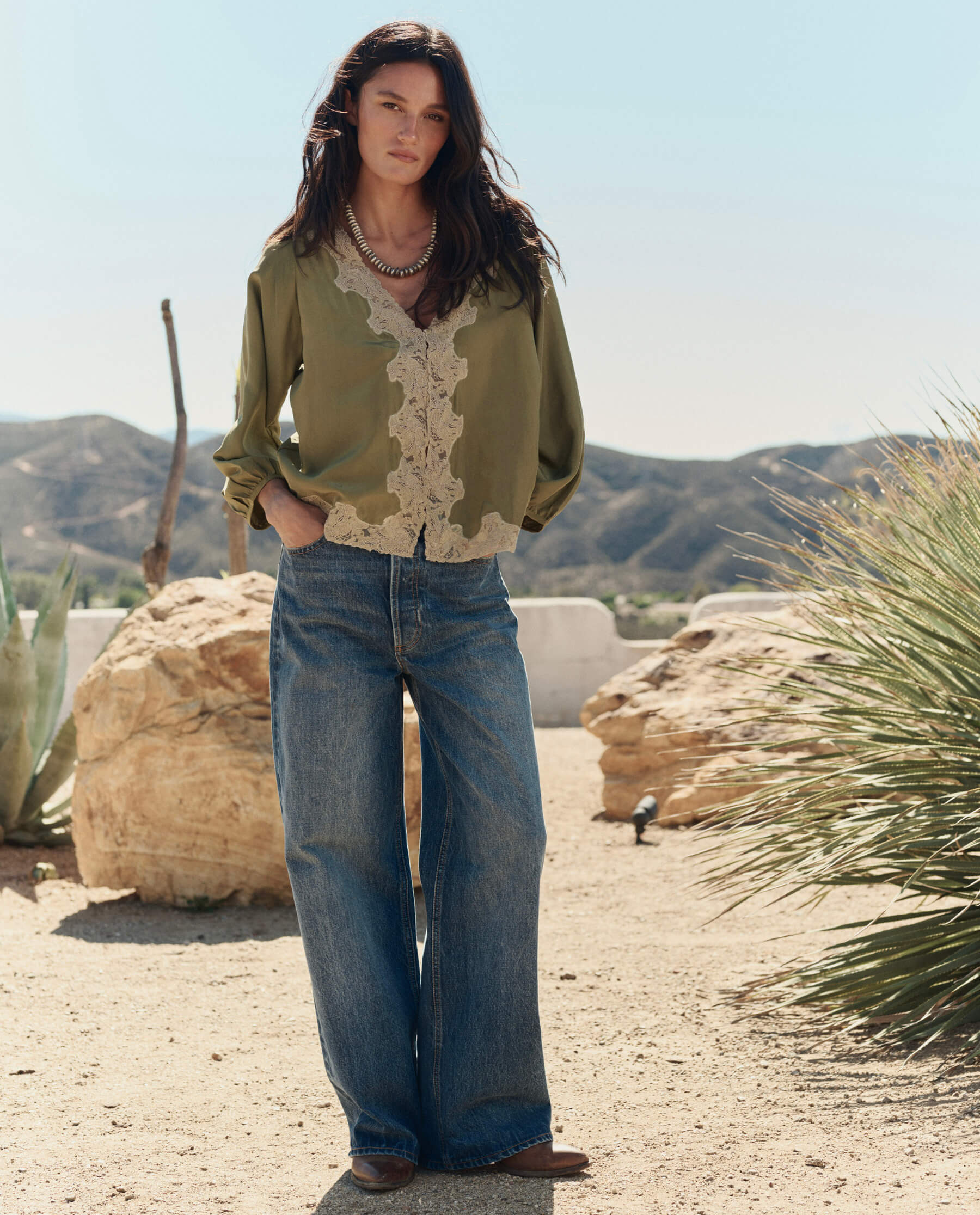 The Long Sleeve Legacy Top. -- Light Olive and Cream - Image 5