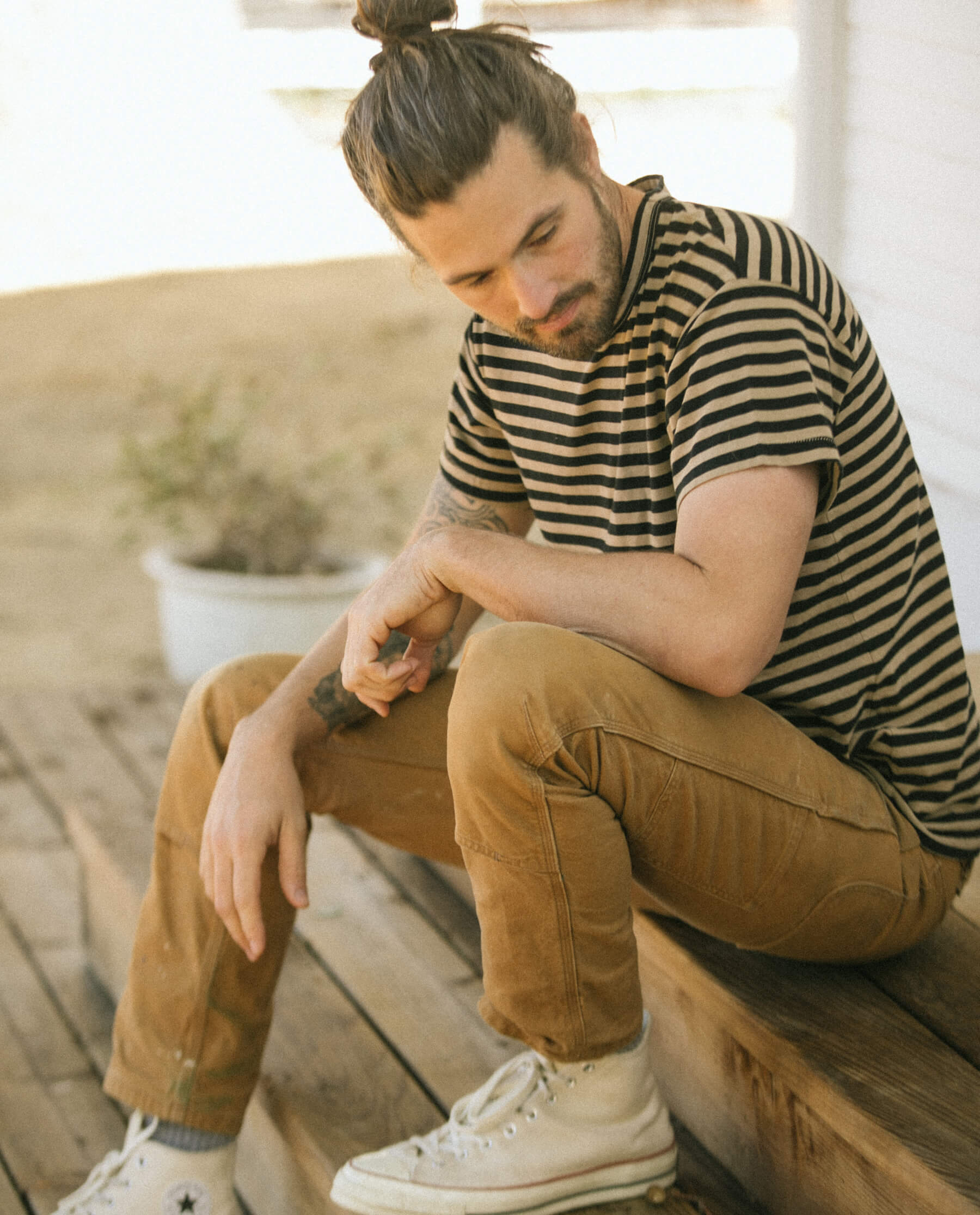 The Men's Boxy Crew. -- Black and Camel Stripe - Image 2
