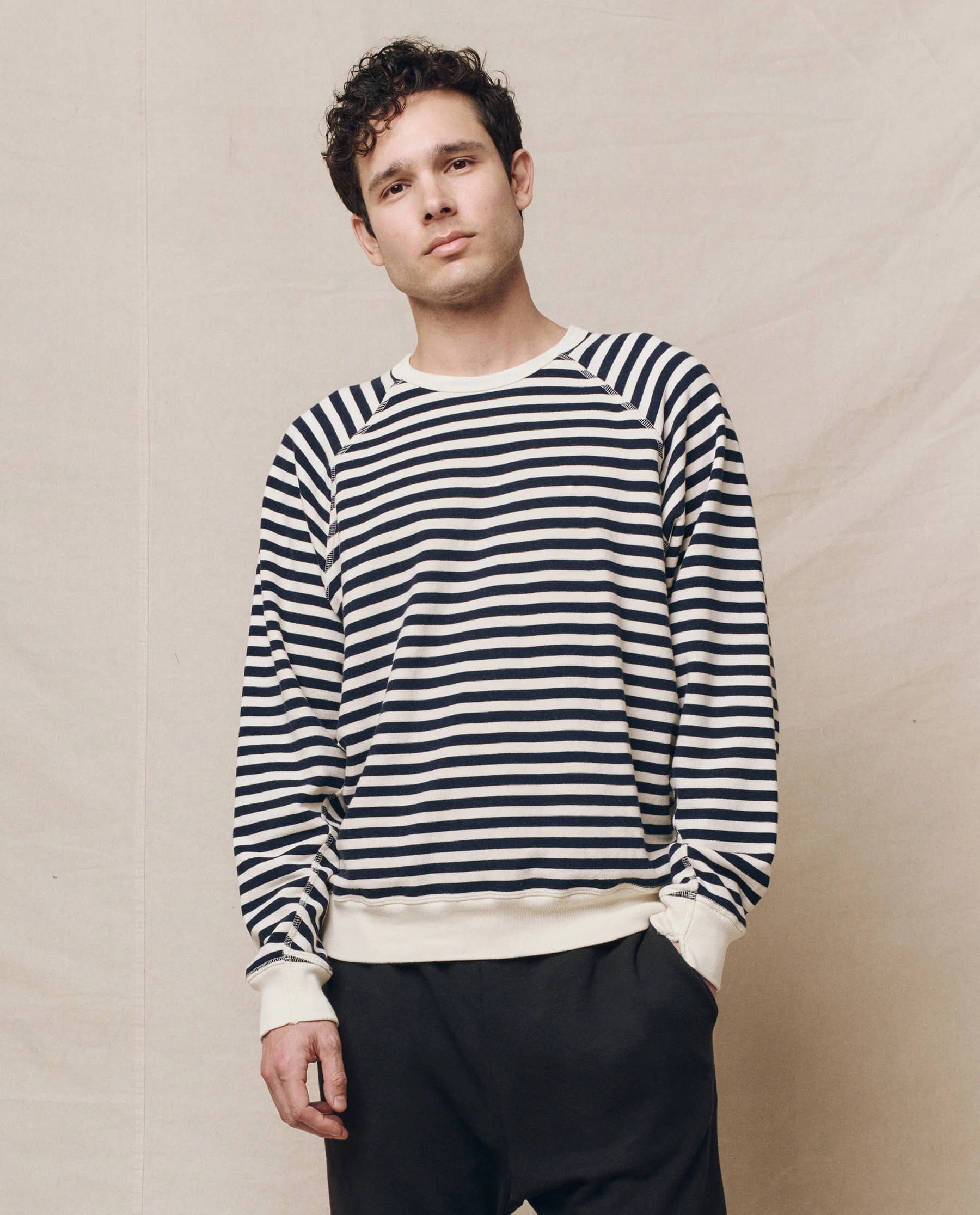 The Men's College Sweatshirt. -- Navy Sailor Stripe