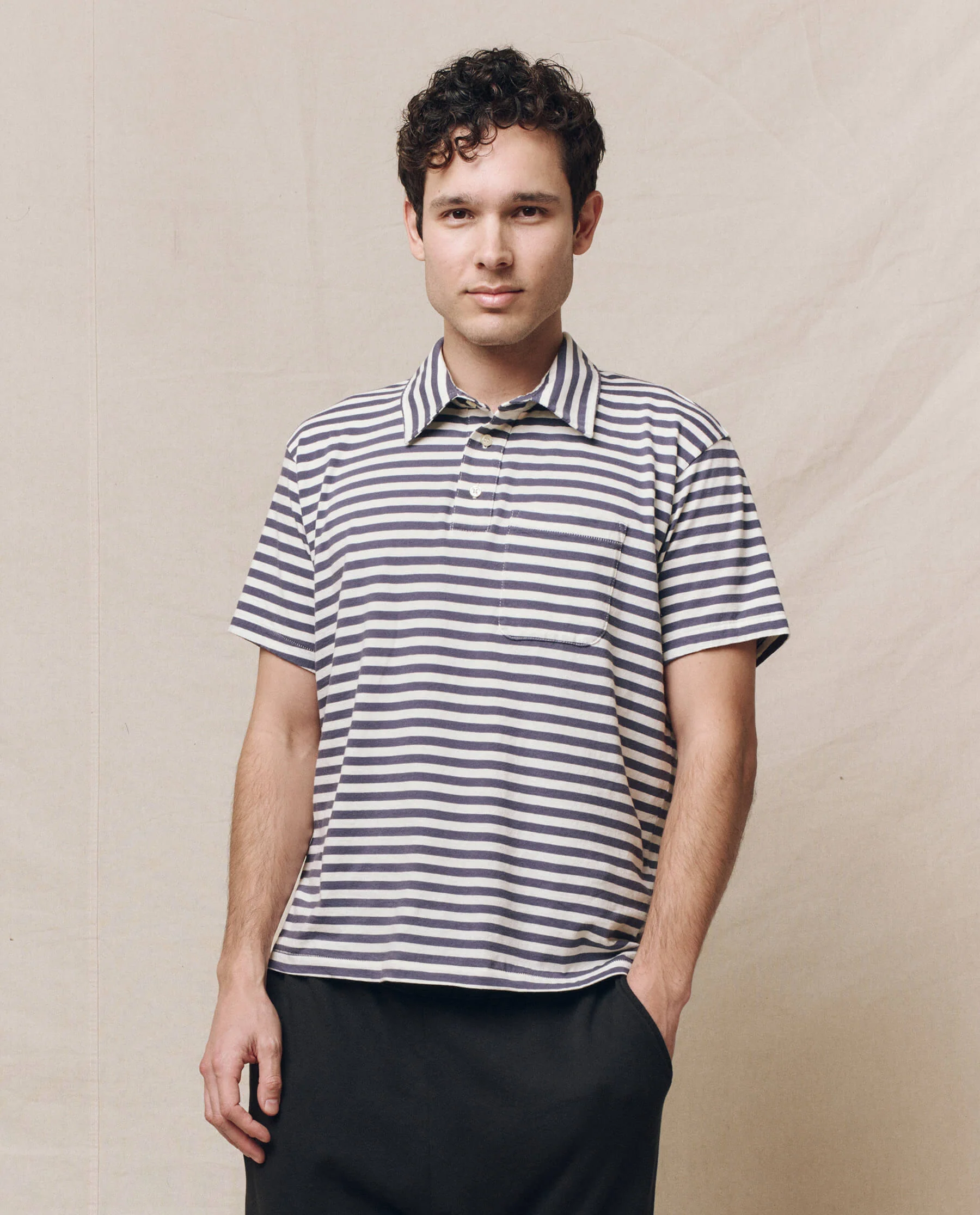 The Men's Lacrosse Polo. -- Vintage Blue Stripe