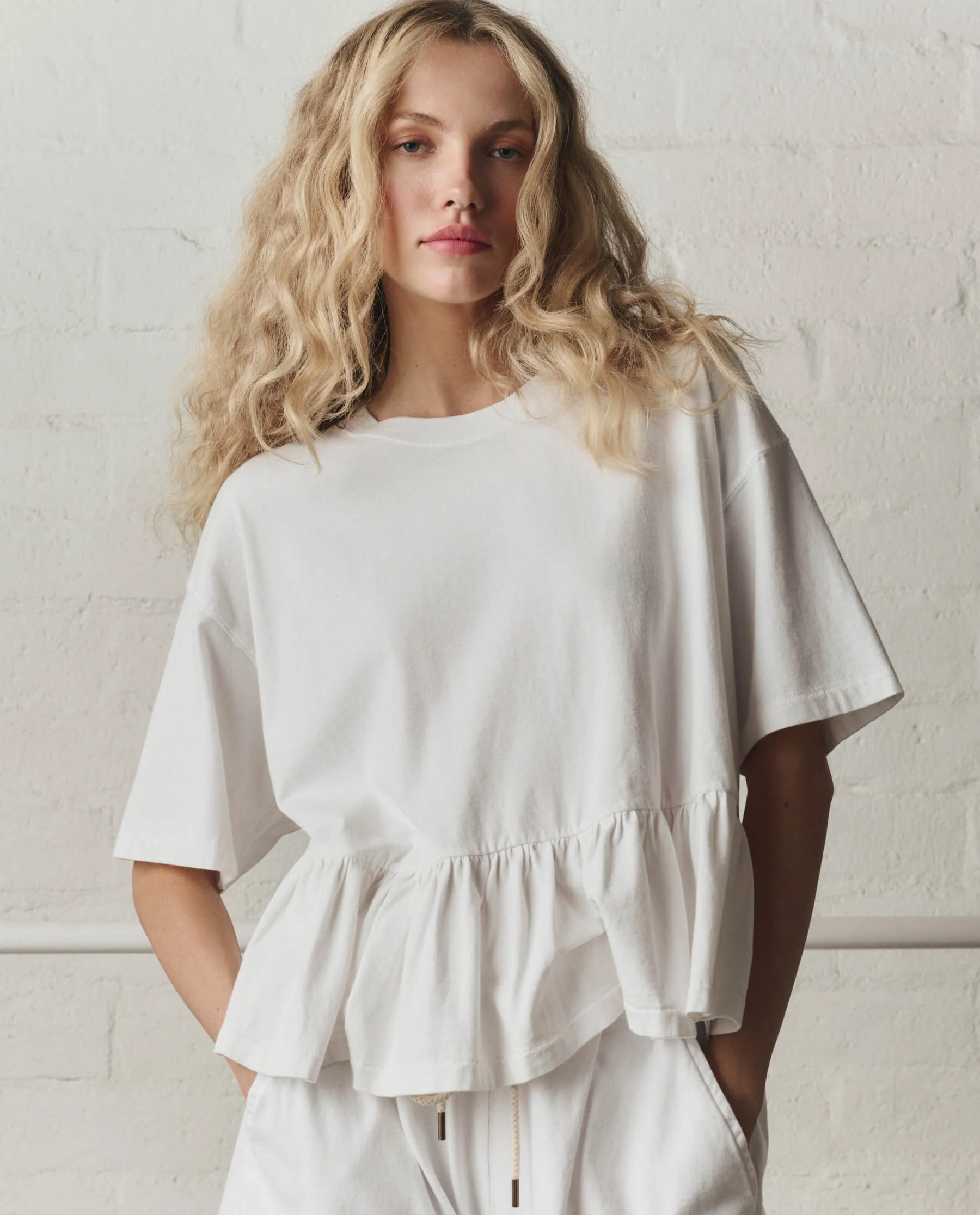 The Oversized Ruffle Peplum Tee. -- True White - Image 2