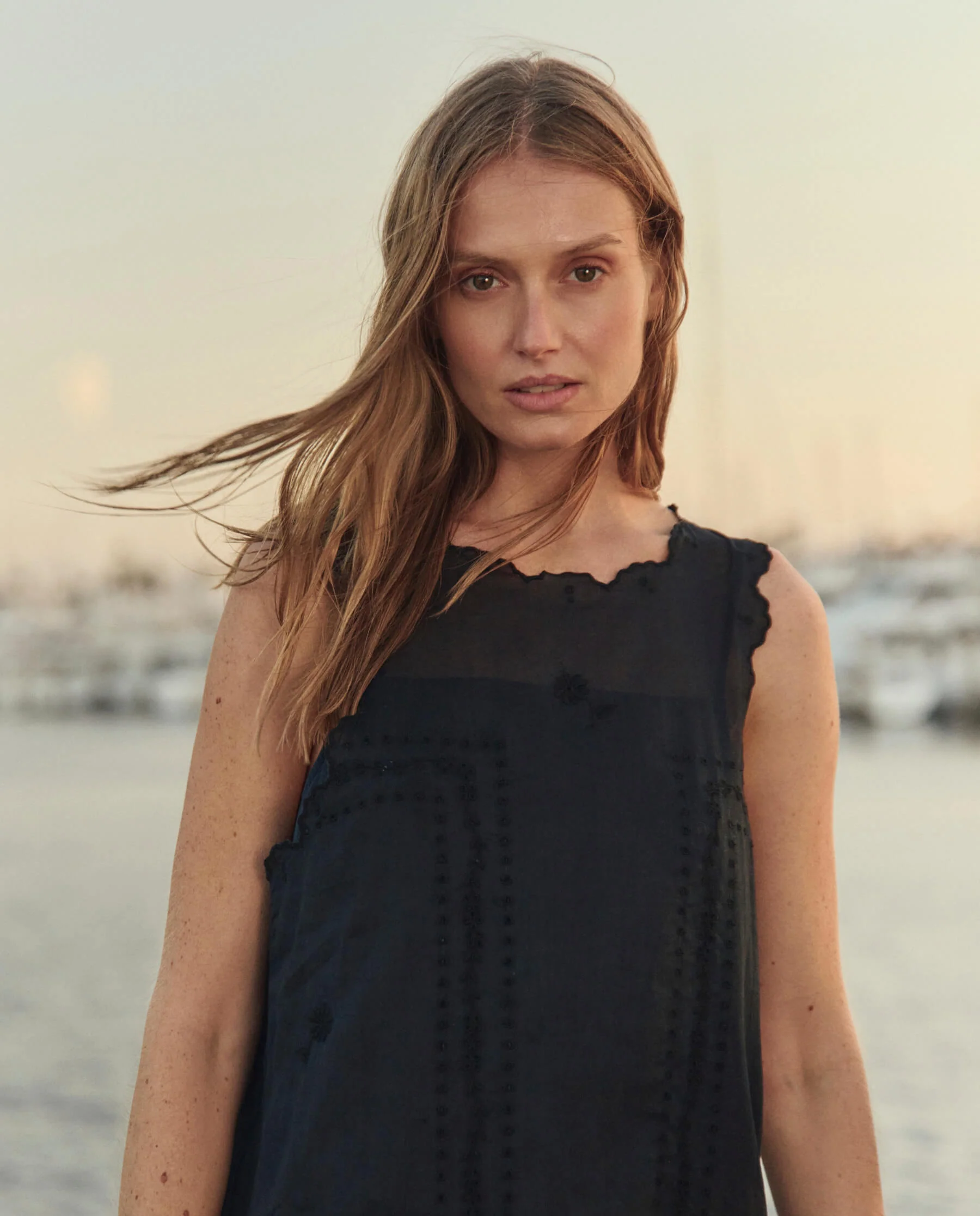 The Scalloped Eyelet Shift Dress. -- Black - Image 2