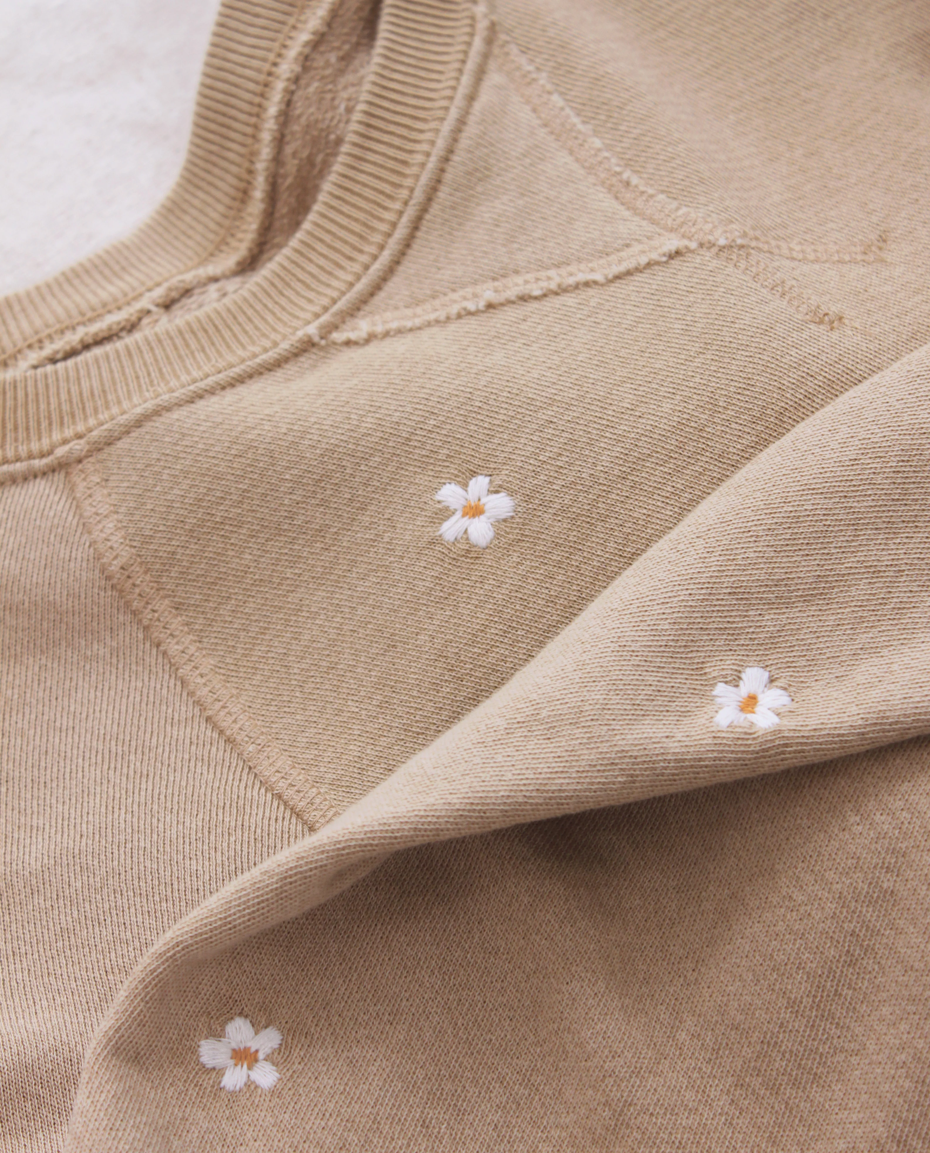 The Stadium Sweatpant. Embroidered -- Khaki with Daisy Embroidery - Image 3