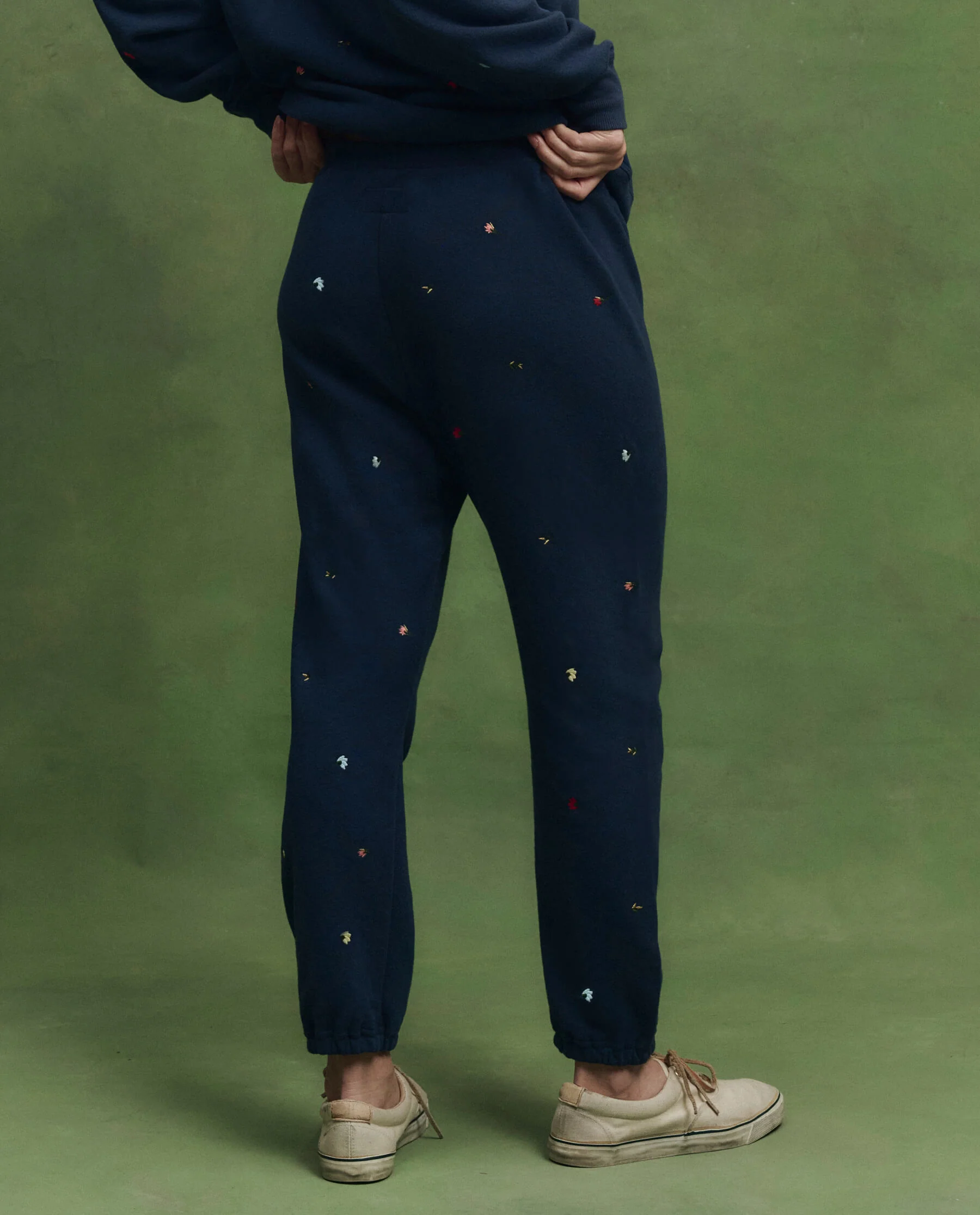 The Stadium Sweatpant w/ Tossed Floral Embroidery. -- Navy - Image 5