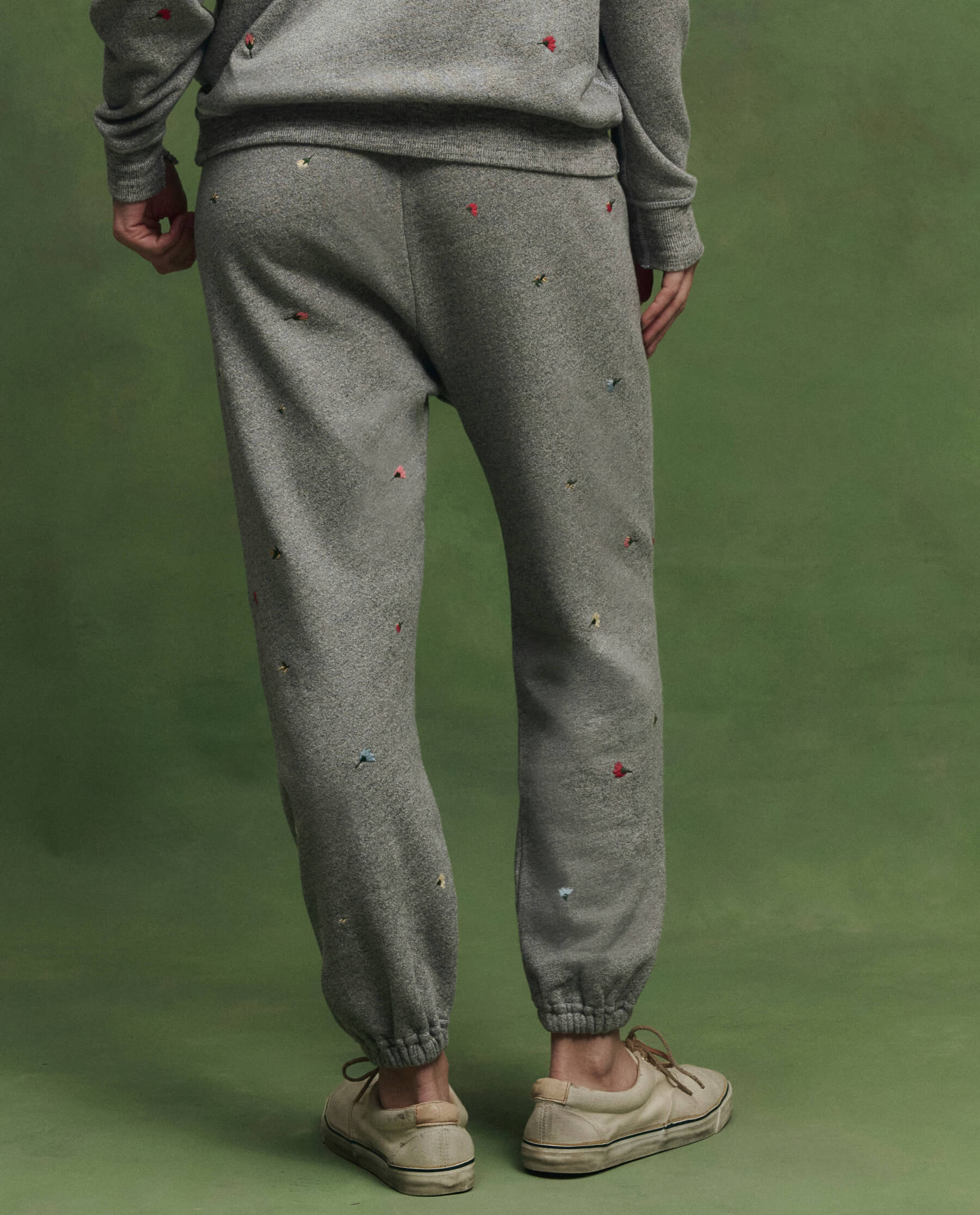 The Stadium Sweatpant w/ Tossed Floral Embroidery. -- Varsity Grey - Image 3
