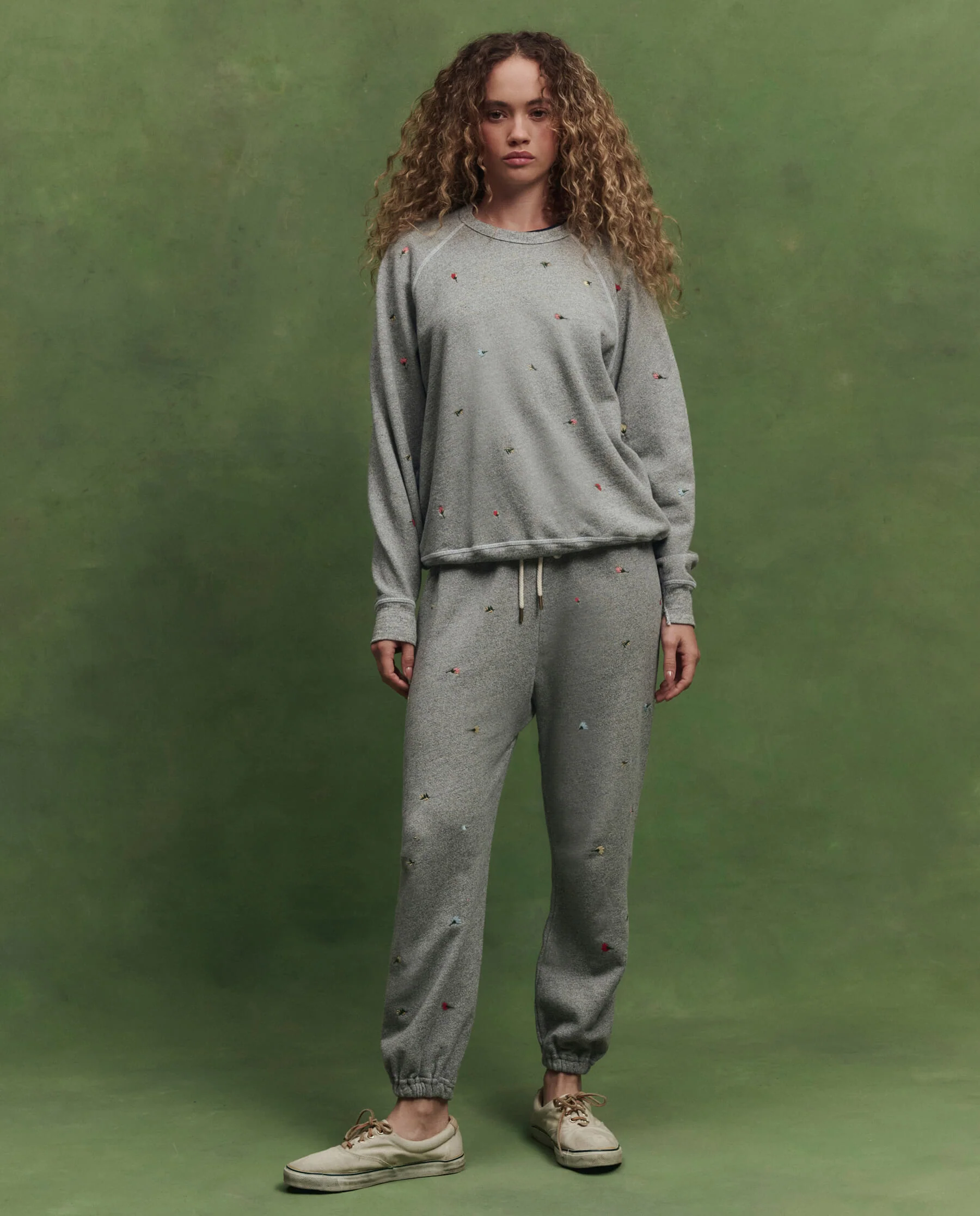 The Stadium Sweatpant w/ Tossed Floral Embroidery. -- Varsity Grey - Image 5