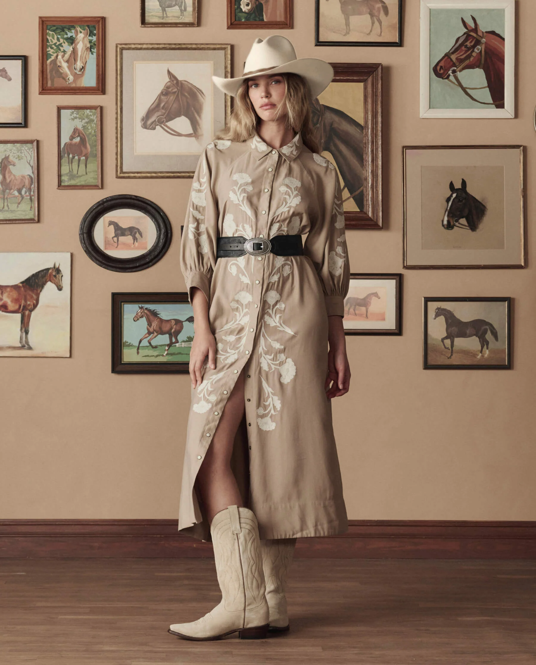 The Western Embroidered Herd Dress. -- Soft Tan W/ Cream Emb - Image 4