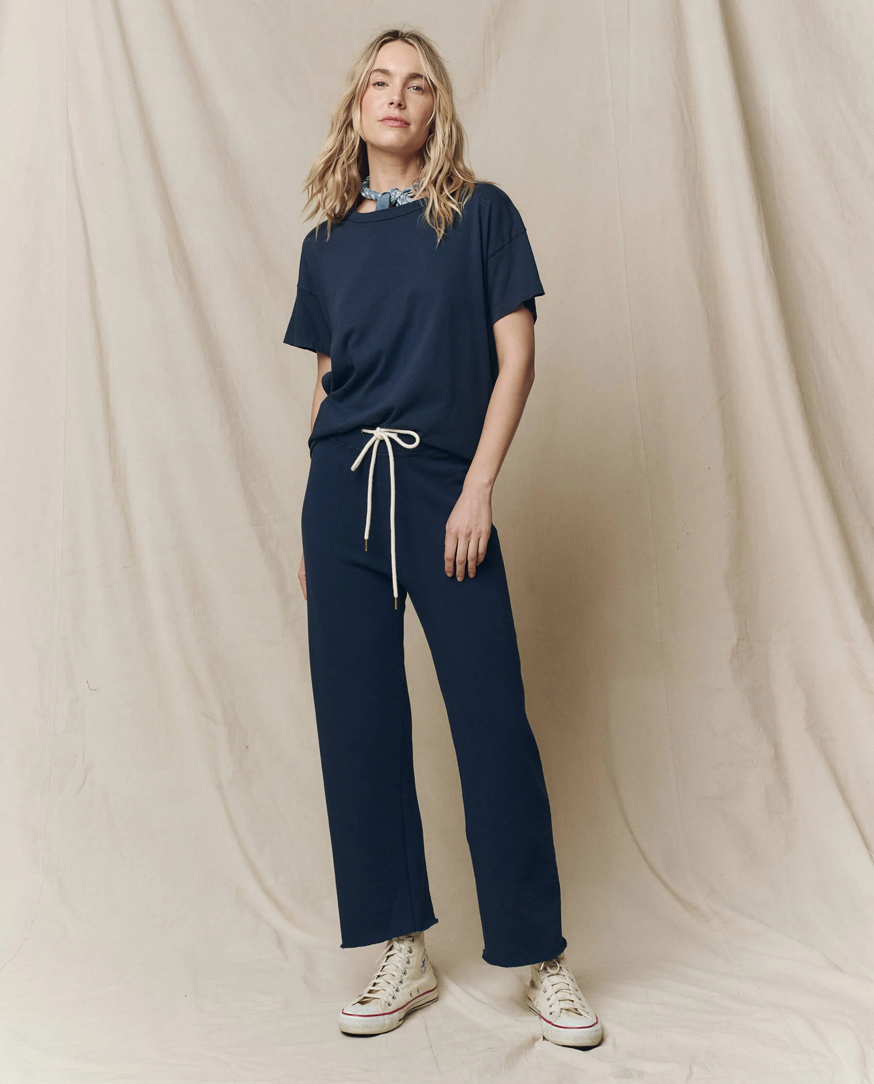 The Wide Leg Cropped Sweatpant. -- True Navy - Image 3