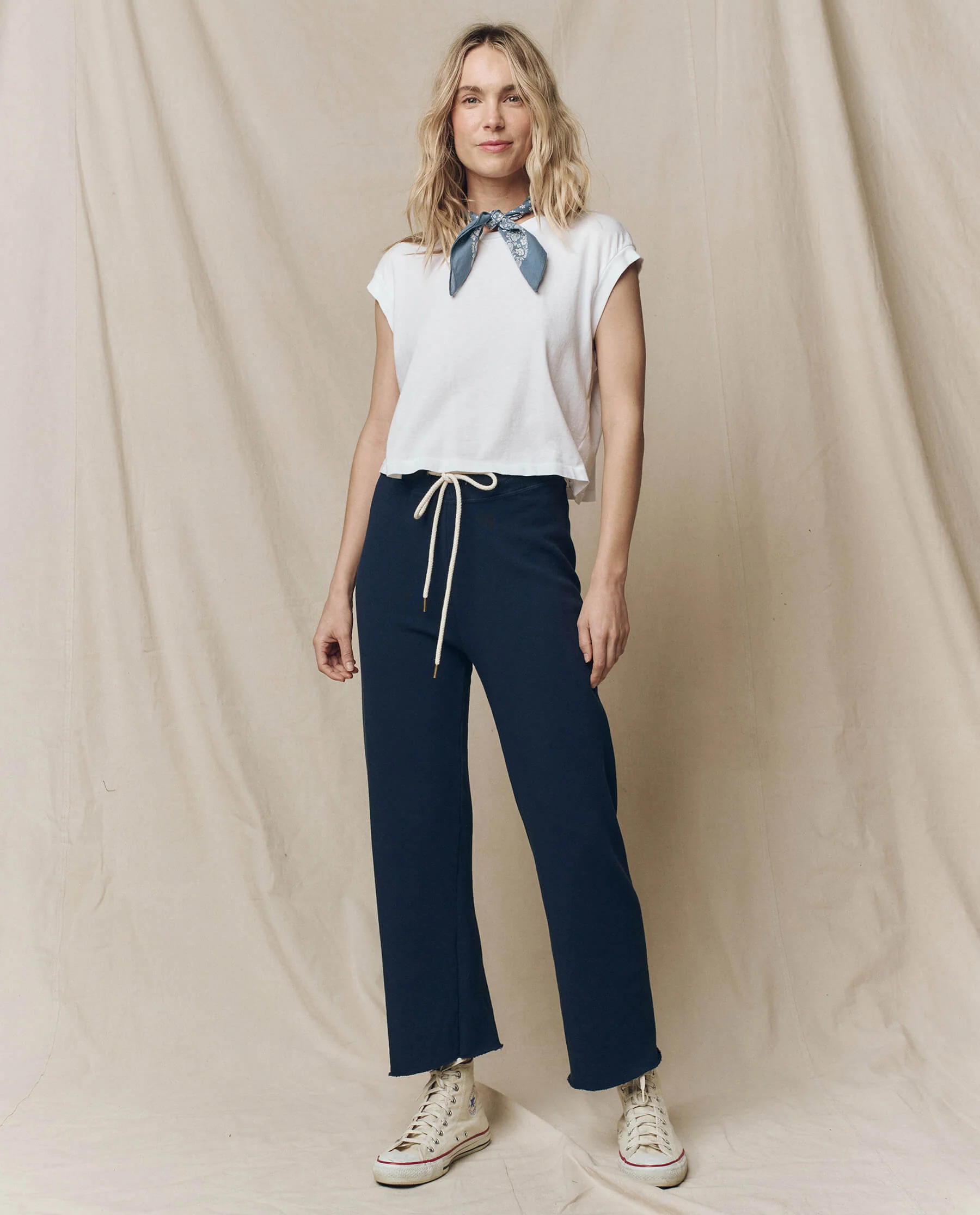 The Wide Leg Cropped Sweatpant. -- True Navy - Image 4