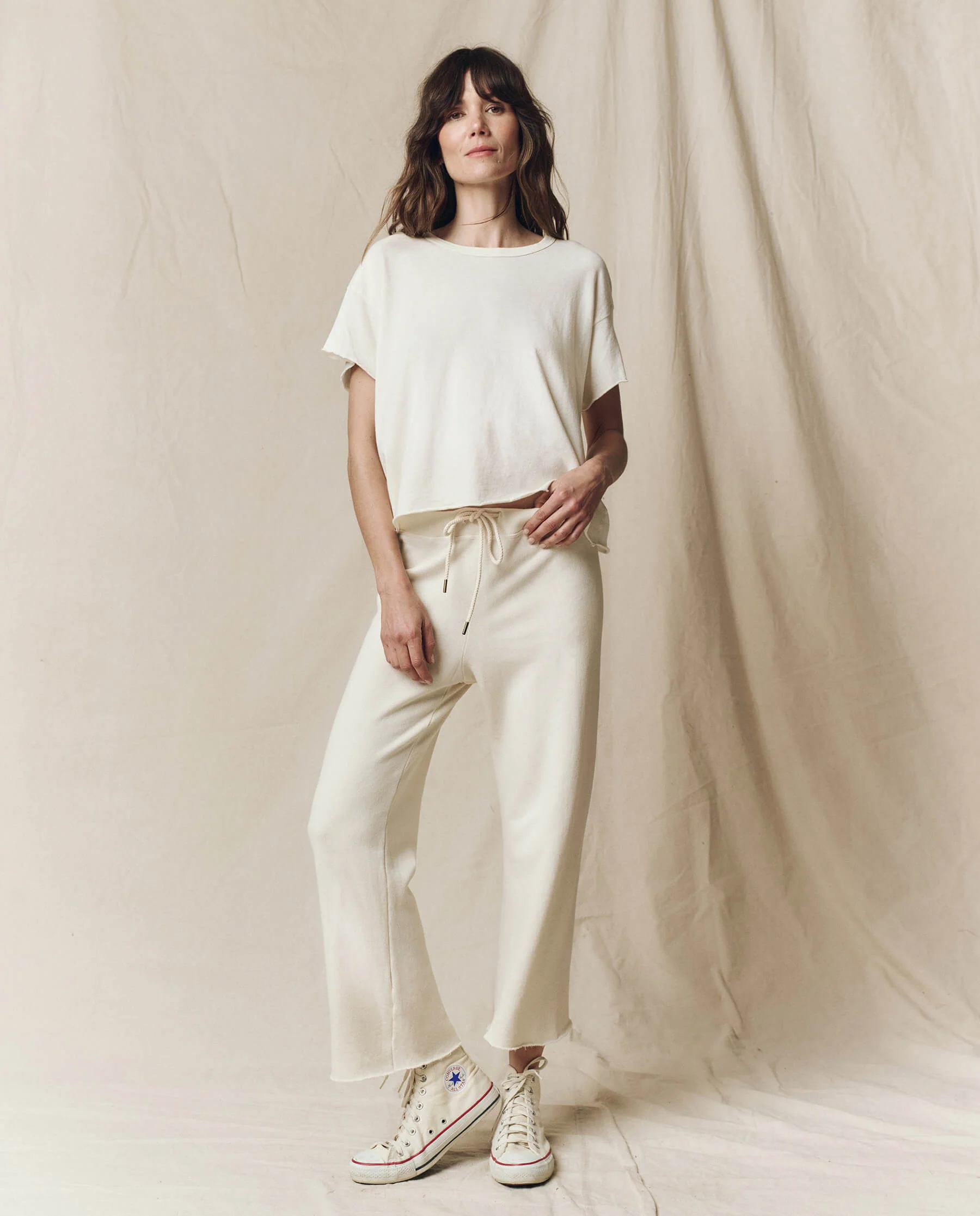The Wide Leg Cropped Sweatpant. -- Washed White - Image 4